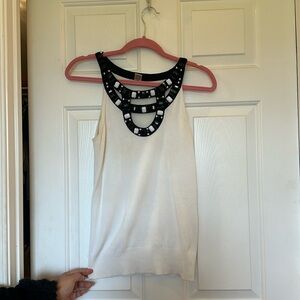 Caché XS top, black stones around neckline, very cute